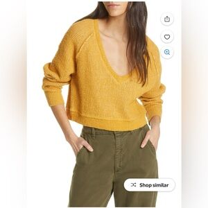 Free People Yellow Cropped V Neck Sweater